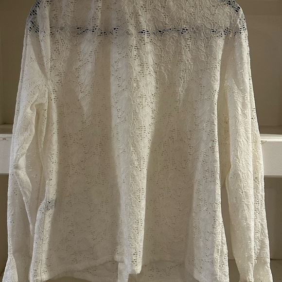 White Lace Button-Up Blouse - Picture 4 of 5